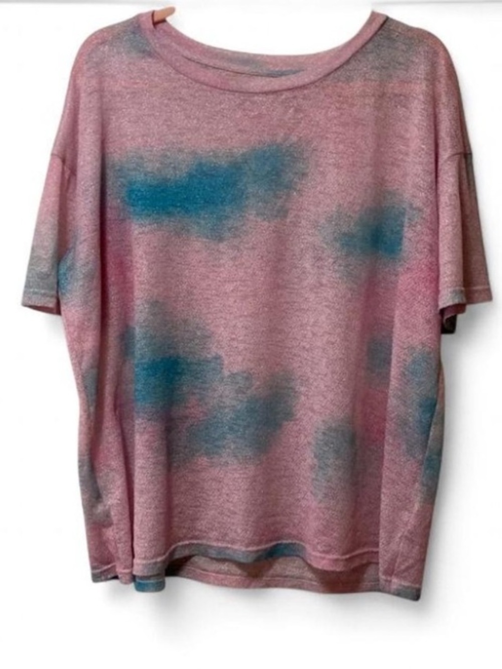 Soft Pink Tee with Teal Cloud Wash
